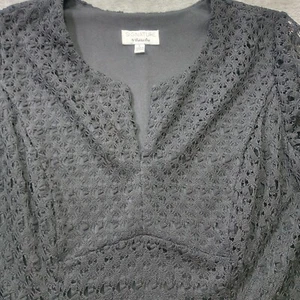 Womens Little Black Dress Sheer Lace Overlay Bell Sleeve Whimsy Goth Witch Midi - Picture 1 of 18