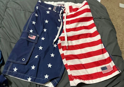 Pantalones Cortos de Natación Exist Hombre M Forro Calce Relajado Bañador Rojo Blanco Azul 4 de Julio Foto 1 de 3