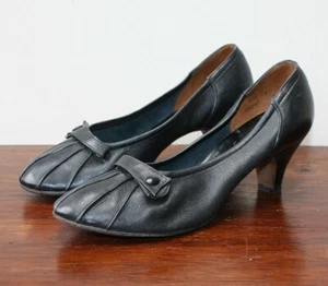 Vintage 1930s Constellation by Oliver Black Leather Heels Size UK 3 US 5.5 - Picture 1 of 8
