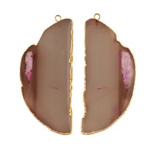 Amazing Gray Natural Agate Slice Gold Electroplated DIY Earring Pair Connectors - Picture 1 of 3