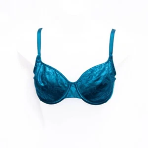 Reggiseno vintage Vanity Fair 36C blu acqua jacquard raso sfoderato ferretto 75044 nuovo senza etichette - Foto 1 di 9