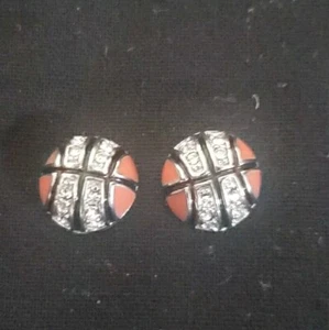 3D Stud Basketball Earrings Clear Rhinestones Ball Shaped - Picture 1 of 7