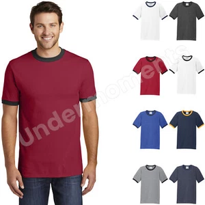 Port & Company PC54R Mens Short Sleeve Retro Ringer Crew Neck Cotton T-Shirt - Picture 1 of 11