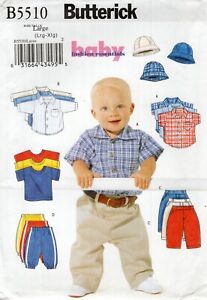 Butterick B5510 Baby Boy Shirts, Tees, Pants & Bucket Hat Sz L-XL UNCUT Pattern