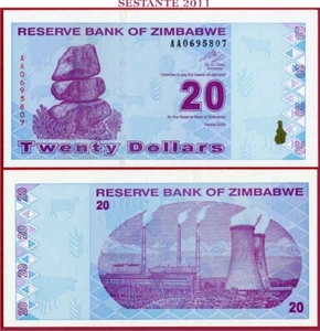 Simbabwe 20 Dollar 2009 P 95 UNC kostenloser Versand ab 100$ - Bild 1 von 2
