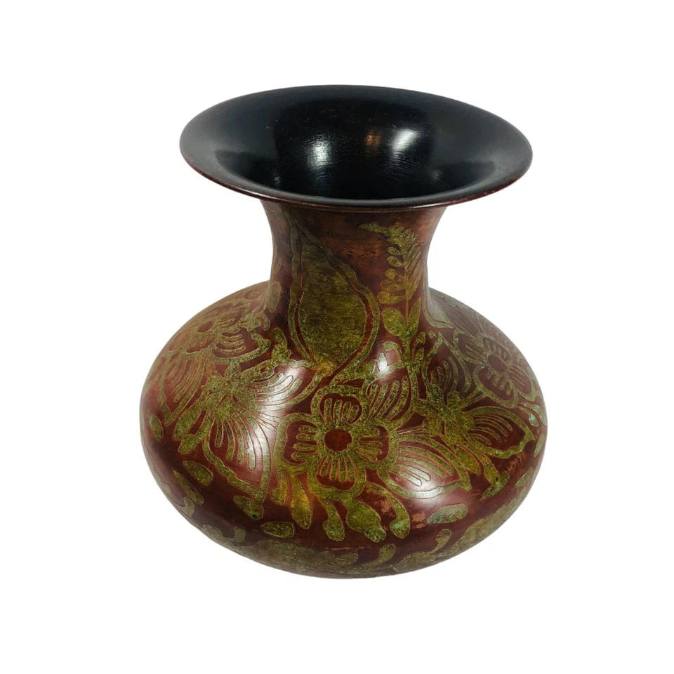 World Market Metal Green Copper Floral Vase 9.5" H - Made in India - Image 1 of 4