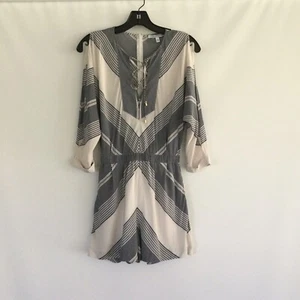 Derek Lam 10 Crosby Silk Lace Up Cold Shoulder Chevron Romper Size 0 - Picture 1 of 12