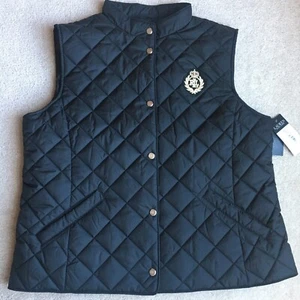 Chaleco acolchado cuello falso parche escudo mujer Lauren Ralph Lauren $150 L negro - Imagen 1 de 4
