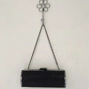 Express Clutch Purse Party Studded Embellished Black Silver Chain Strap Evening - Picture 1 of 11