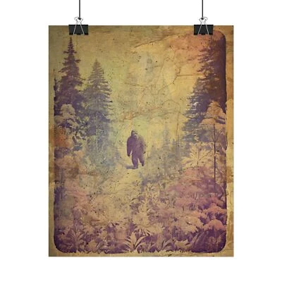 Vintage SASQUATCH Forest BOTANICAL Wall Art, Bigfoot Flower Cryptid Tree Decor - Image 1 of 4