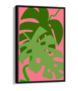 MONSTERA LEAVES BOTANICAL TRENDY MINIMALIST -FLOAT EFFECT CANVAS WALL ART PRINT - Picture 1 of 12