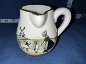 Jack Russell Terrier Antique Haag Pottery Creamer with Dutch Girl and Windmill - Picture 1 of 7