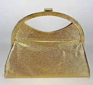 Vintage 1950s Admiral Frame Purse Gold Lamé Textured Foil Structured Handle 9x11 - Picture 1 of 10