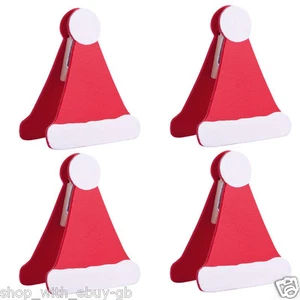 4 X CAPPELLO BABBO NATALE PORTA SEGNAPOSTO DA TAVOLO / DECORAZIONE DECORAZIONE FESTA NATALE - Foto 1 di 2