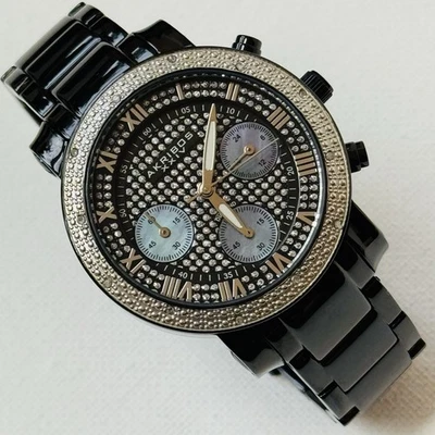 Akribos XXIV Diamond MOP Women's 6" MAX Bracelet Watch Black AK440BK - Image 1 of 4