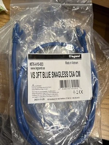 9pk LEGRAND VS 3FT BLUE SNAGLESS C6A CM PATCH CABLE CORD ETHERNET #576-A10-003 - Afbeelding 1 van 1