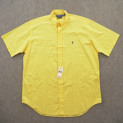 Ralph Lauren Shirt Mens Large Yellow Button Up Black Pony Logo Short Sleeve New - Image 1 of 4