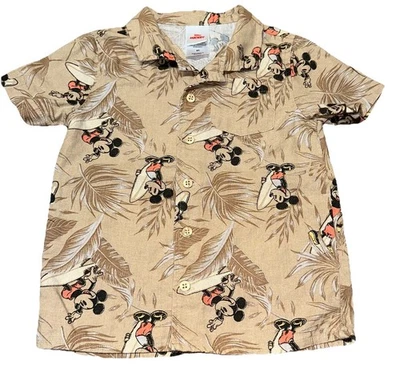 Disney Junior Hawaiano Surf Mickey Mouse Mezcla de Lino Camisa Abotonada Niños 5T Foto 1 de 4