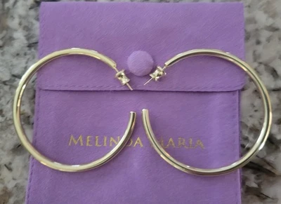 Melinda Maria She's Smooth 2" Hoop Earrings Gold NWT Dust Bag! - Image 1 of 2