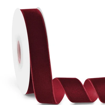 1" Wide Velvet Ribbon, 10 Yards - Burgundy Vine Red Velvet Ribbon on Spool fo... - Image 1 of 4