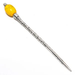Turquoise Yellow Gemstone 925 Sterling Silver Handmade Jewelry Hair Pin Stud l78 - Picture 1 of 6