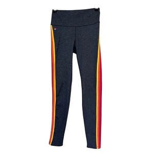 Aviator Nation Full Length High Rise Rainbow 5 Stripe Leggings Charcoal Grey S - Picture 1 of 6