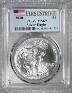 2020 1oz American Silver Eagle $1, PCGS MS69 First Strike - Picture 1 of 2