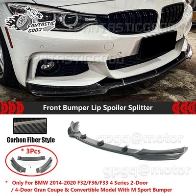 For BMW F32 F33 F36 4 Series M Sport 14-20 Carbon Fiber V Style Front Bumper Lip - Image 1 of 4