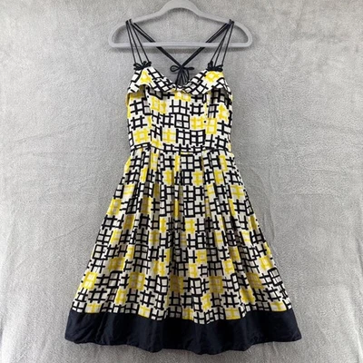 Milly 5F Bergdorf Goodman Dress 8 Yellow Black A-Line Sweetheart Neck Lined - Image 1 of 4