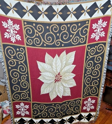 NEW Pure Country Weavers White Poinsettia Christmas Tapestry Throw Blanket 72x54 - Image 1 of 4