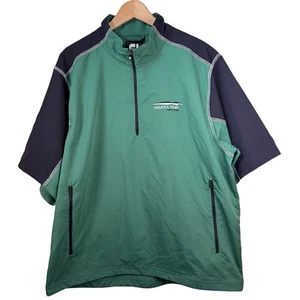 FootJoy 1/2 Zip Short Sleeve Windshirt Size Large Green Navy Colorblock Golf - Picture 1 of 7