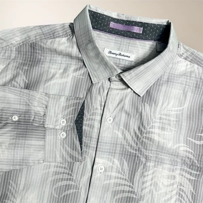 Tommy Bahama Gray Palm Leaf Silk Cotton Button Up Shirt Flip Cuff Men's XXL - Image 1 of 4