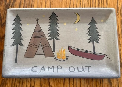 Donna White 10-1/4”Rectangle Tray Camp Out Camping In The Forest Made Of Resin - Image 1 of 4