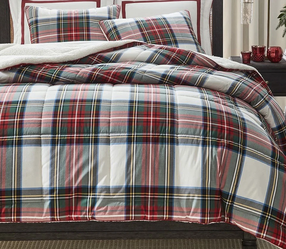 Cobertor/rei/rei CA King/NOVO Pottery Barn Stewart xadrez Sherpa!  - Imagem 1 de 4