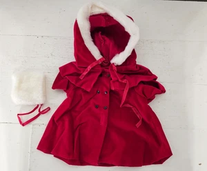 Cappotto vintage cuore tenero velluto rosso con cappuccio e manicotto vestito per orso 12" - Foto 1 di 6