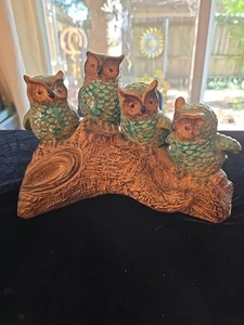 4 Owls On A Log Ceramic Collectible Bird Aprox 11" X 8" X 5" - Picture 1 of 9