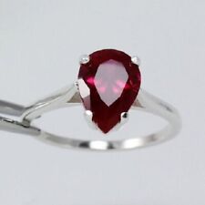 2.00CT Red Rubby Pear Cut Moissanite Prong Engagement Ring 14k White Gold Plated