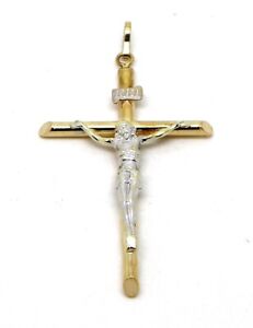 14k Two Tone Gold Jesus Christ Cross Crucifix Pendant Men/Women 27*17 MM