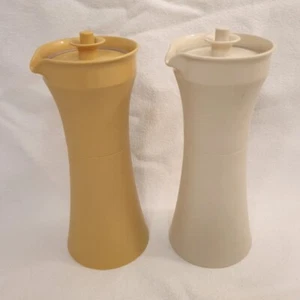 Vintage Tupperware Cruette Set for Oil and Vinegar Harvest Gold Almond 1246 USA - Picture 1 of 10