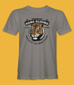 Retro Hang Gliding Avoids Tigers Funny T-Shirt by Turbo Volcano *NEW* - Picture 1 of 13