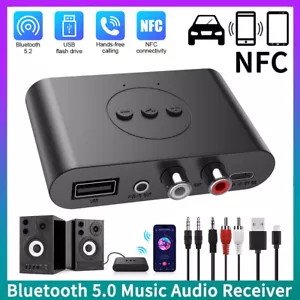 Bluetooth 5.2 Receiver Wireless 3.5mm AUX NFC to 2RCA Jack Audio Stereo Adapter - Picture 1 of 12