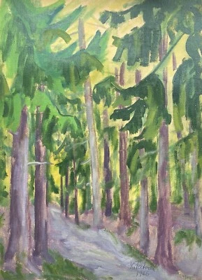 Hermann Feltendal Forest Road IN Summer With Nadelbäumen Spruce Loose Canvas Oil - image 1 of 4