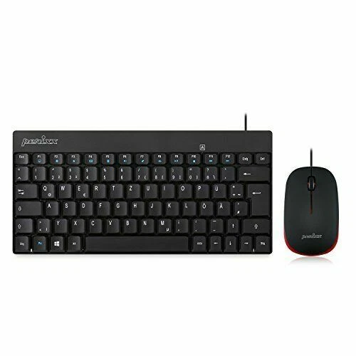 Perixx PERIDUO-212 Mini Tastatur und Maus Set - USB Kabelgebunden, Schwarz