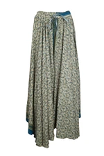 Boho Gypsy Hippy Floral Uneven Skirt Full Flare Silk Silk Beach Maxi Skirts ML