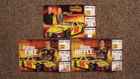 Lot of 3 different - #66 " DURA FLAME " Aaron Fike Rusty Wallace NASCAR POSTCARD Cover
