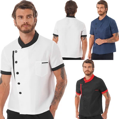 Mens Chef Coat Cooker Jacket Uniform ShortSleeve Kitchen Work Restaurant Shirt - Image 1 of 2