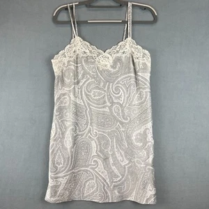Ralph Lauren LRL Chemise Size Medium Gray Satin Paisley Lace Slip Nightgown - Picture 1 of 9