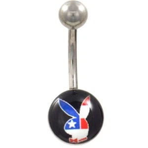 Belly Ring Character Playboy Bunny Patriotic USA Non Dangle Naval Steel - Picture 1 of 3