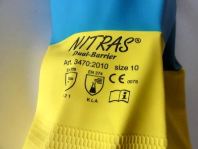 NITRAS 3470 Dual Barrier Handschuhe XL 10 Chemikalien blau gelb duocolor Neu - Bild 1 von 4
