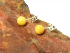 Round  Yellow  Butterscotch AMBER  Sterling  Silver  925  Stud Earrings  -  6 mm - Picture 1 of 4